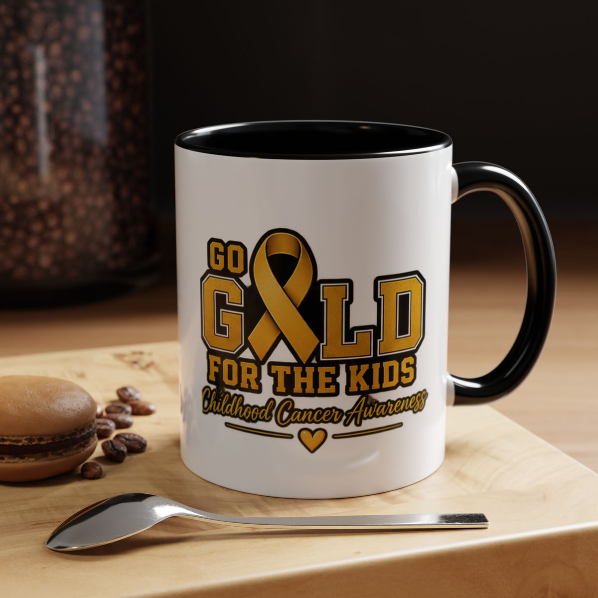 Gold For The Kids Coffee Mug — Childhood Cancer Awareness Accent Mug (11/15oz)