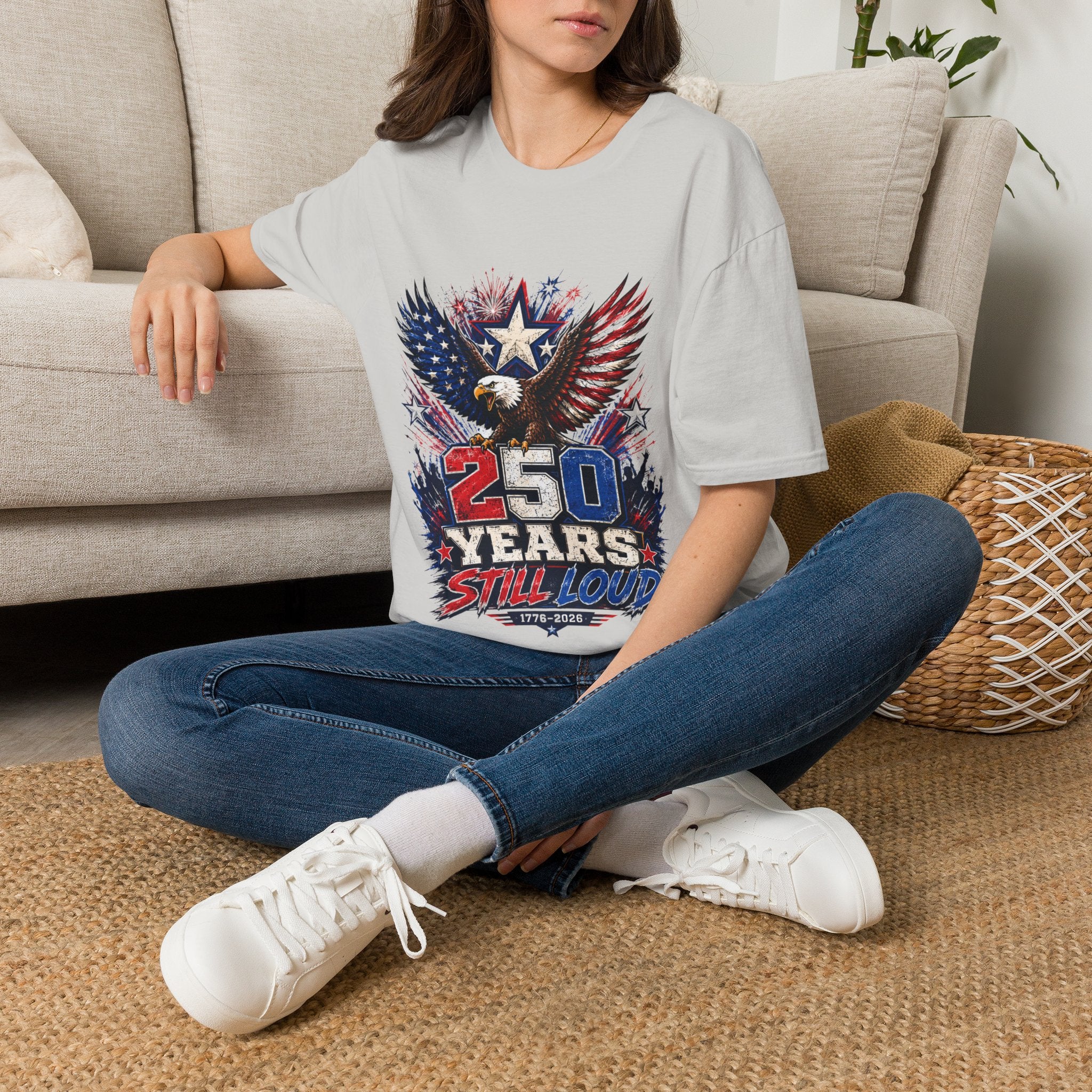 T-Shirt — Patriotic Eagle "250 Years Still Loud" American Flag Tee