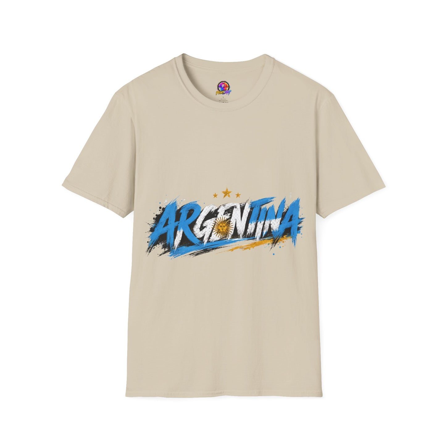 Argentina Graffiti T-Shirt — Soccer Fan Tee with Three Stars & Sun Emblem