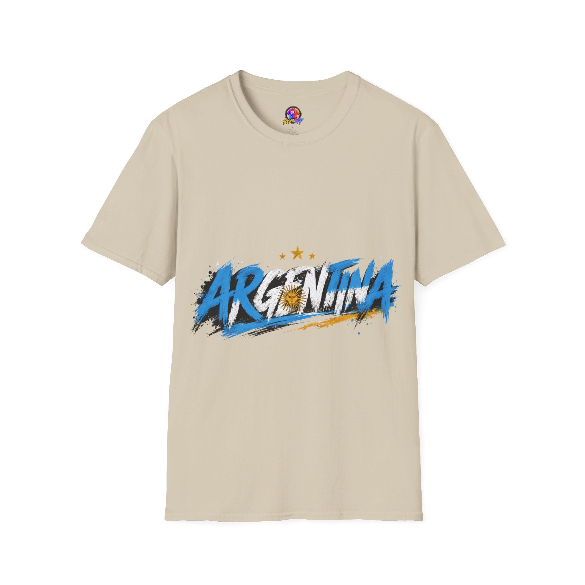 Argentina Graffiti T-Shirt — Soccer Fan Tee with Three Stars & Sun Emblem