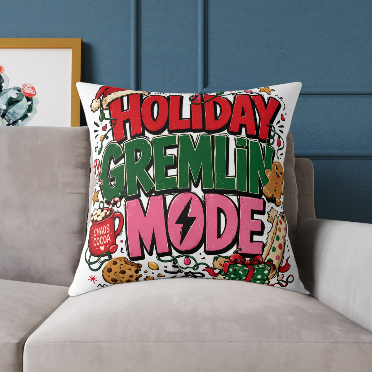 Holiday Gremlin Mode Modern Day Christmas Square Poly Canvas Pillow