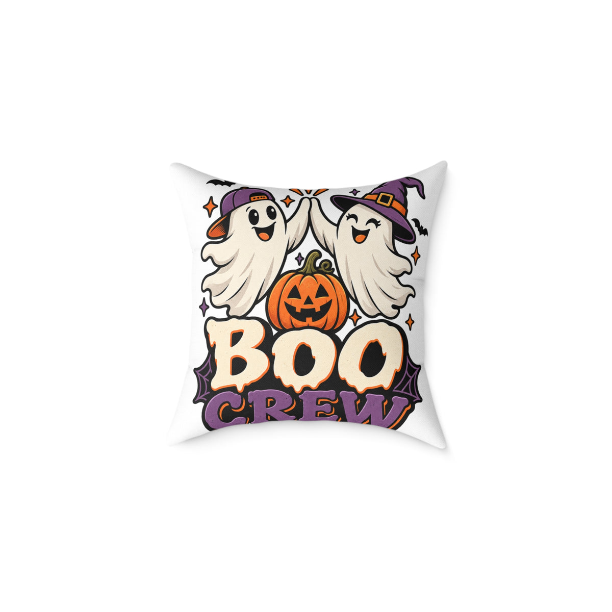 Halloween Boo Crew Pillow — Cute Ghosts & Pumpkin Square Throw Pillow