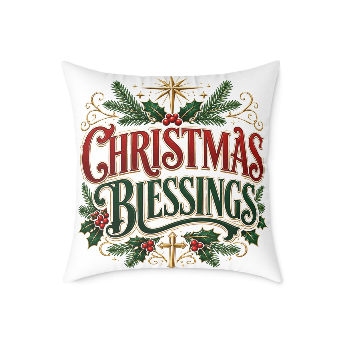 Christmas Blessings Square Poly Canvas Pillow