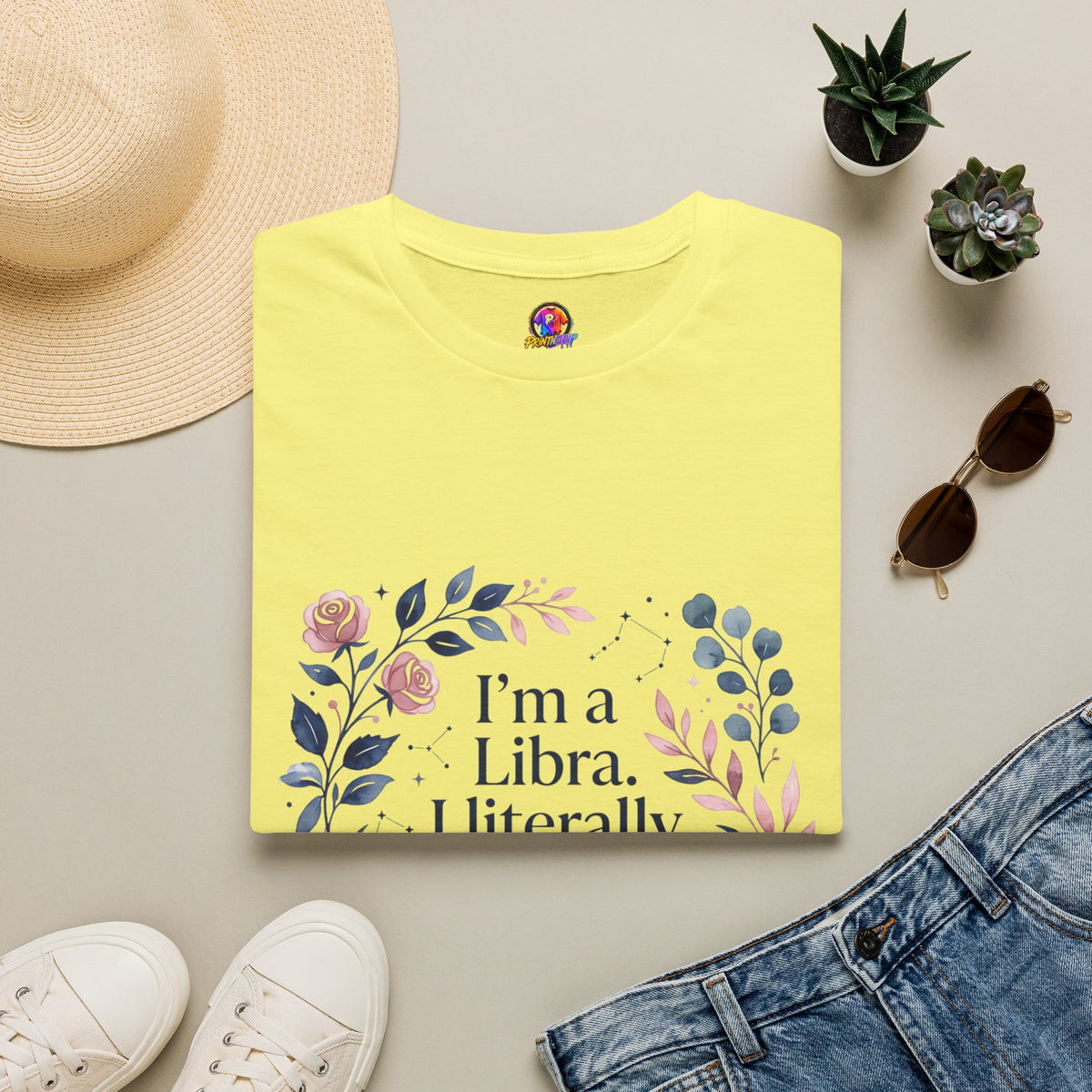 Libra Floral Zodiac T-Shirt — "I'm a Libra, I Literally Cannot Help Being Charming"