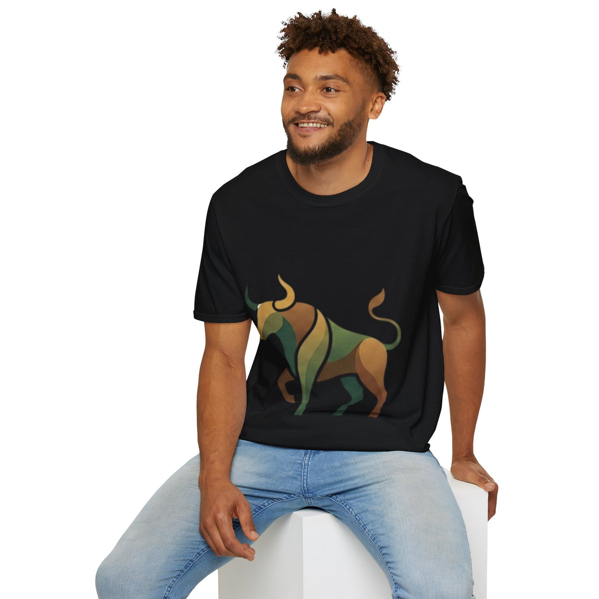 Bull Graphic T-Shirt — Earth Tone Geometric Taurus Design