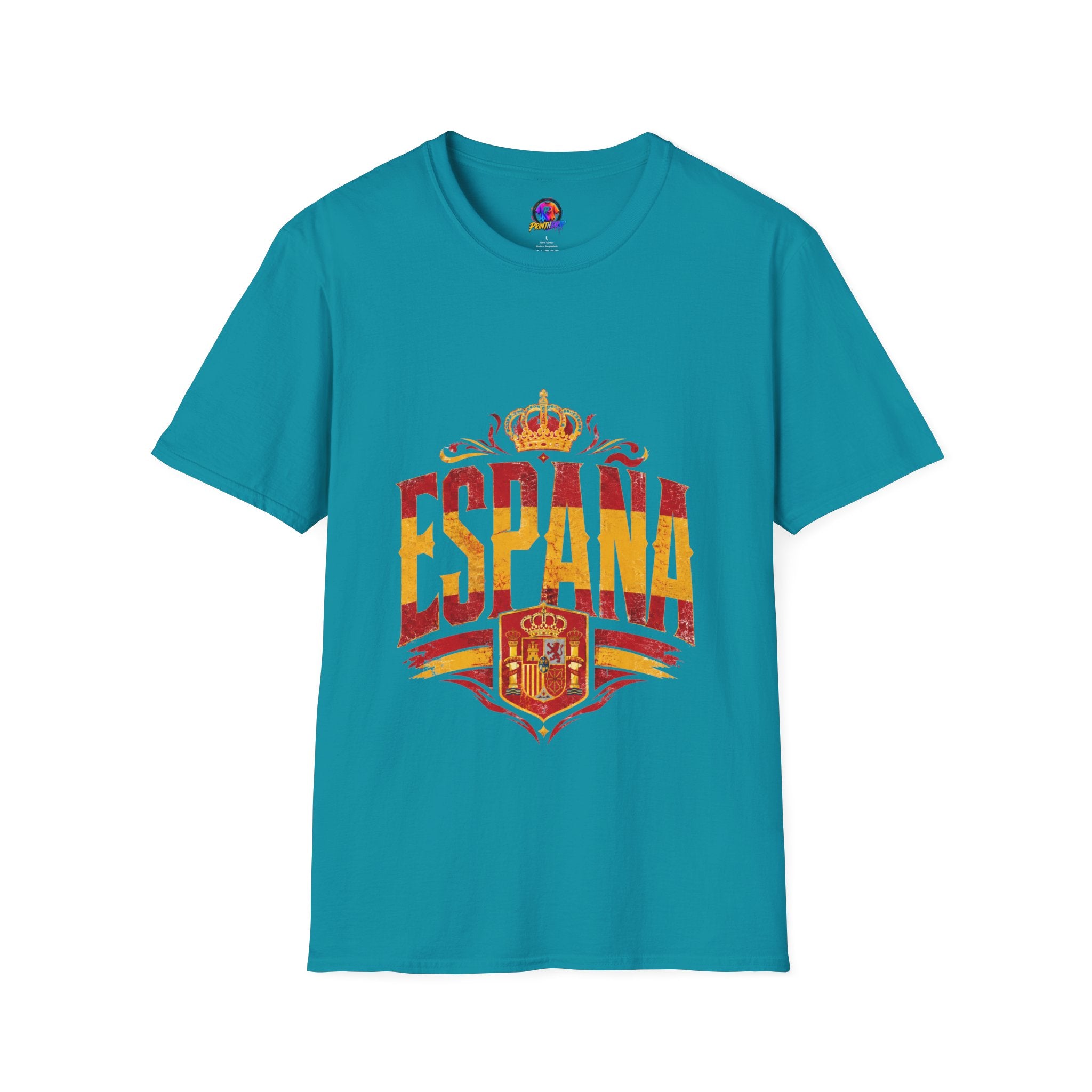 Spain Crown Graphic T-Shirt — Spanish Flag Vintage Crest Tee