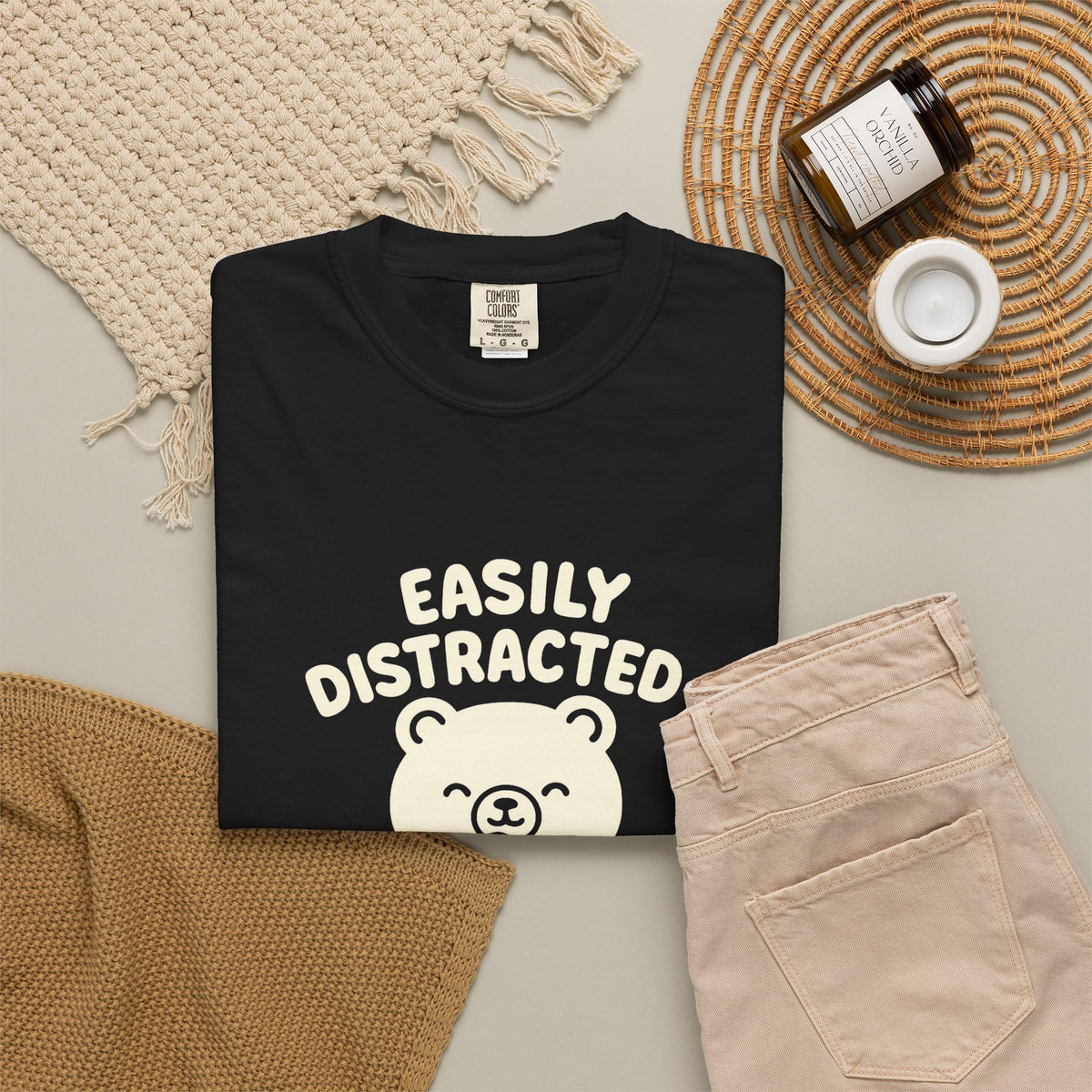 Hot Cocoa Bear T-Shirt — "Easily Distracted" Cute Winter Graphic Tee - Trending Now - October 2026