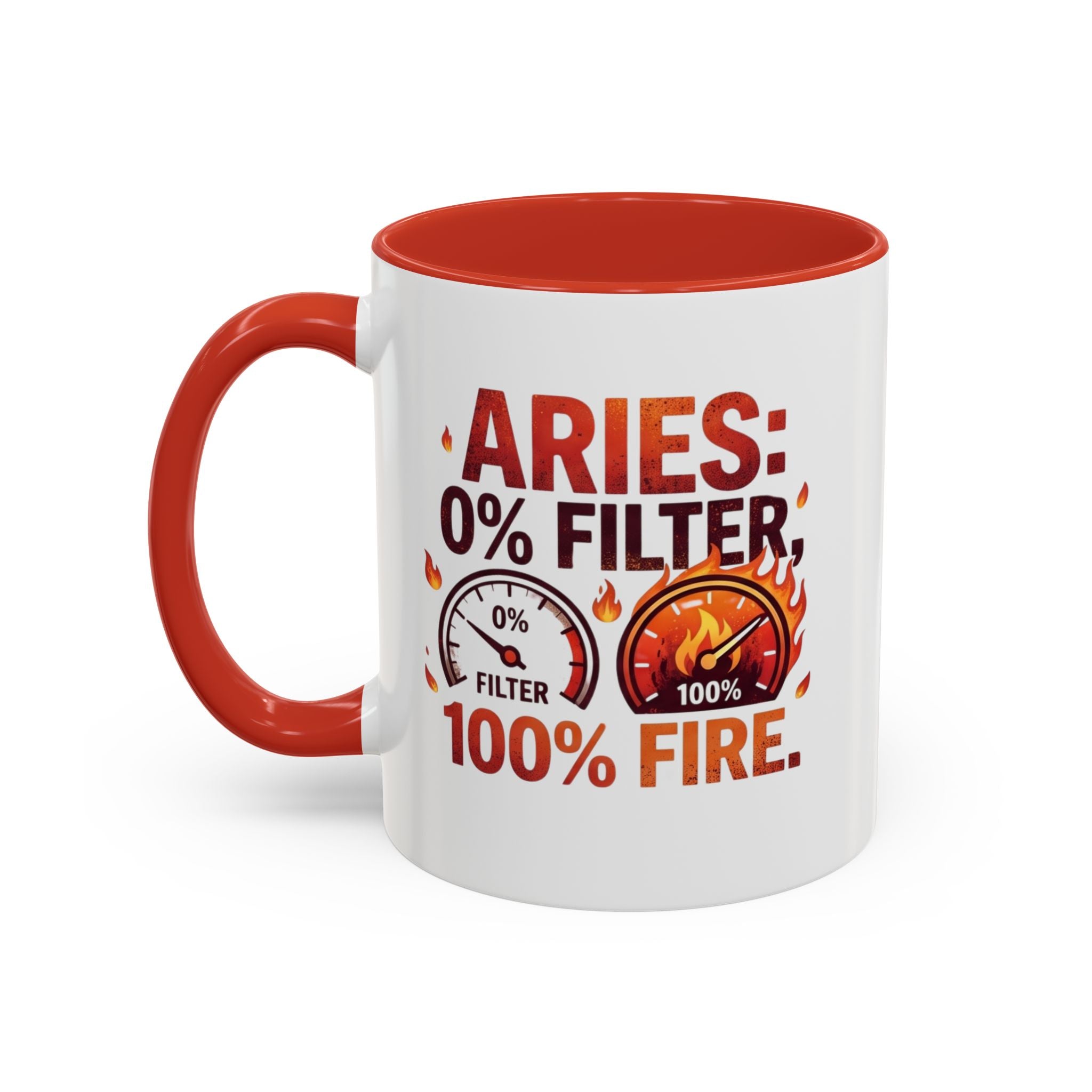 Aries Coffee Mug — "0% Filter, 100% Fire" Zodiac Astrology Mug