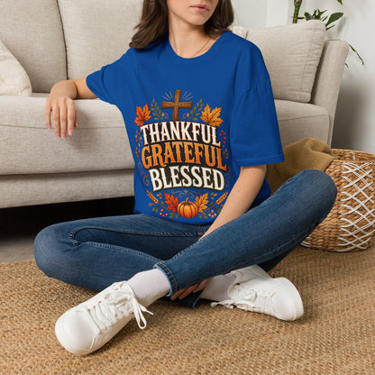 Thankful Grateful Blessed T-Shirt — Fall Thanksgiving Christian Tee