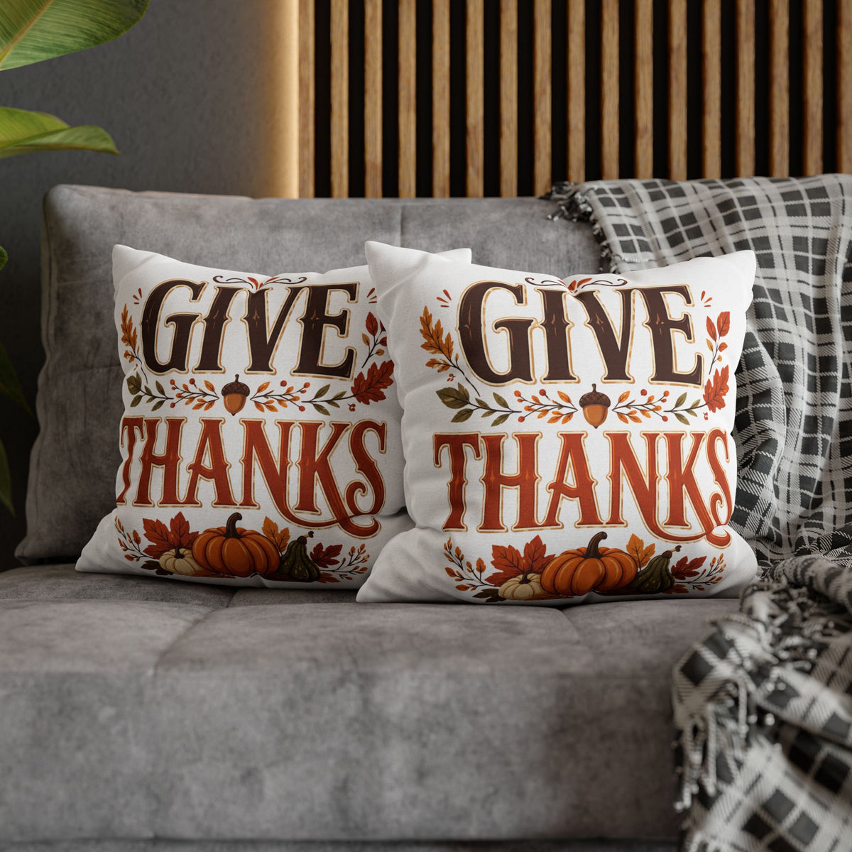 Thanksgiving Give Thanks Fall Pillowcase — Thanksgiving Pumpkin Decorative Cushion Cover