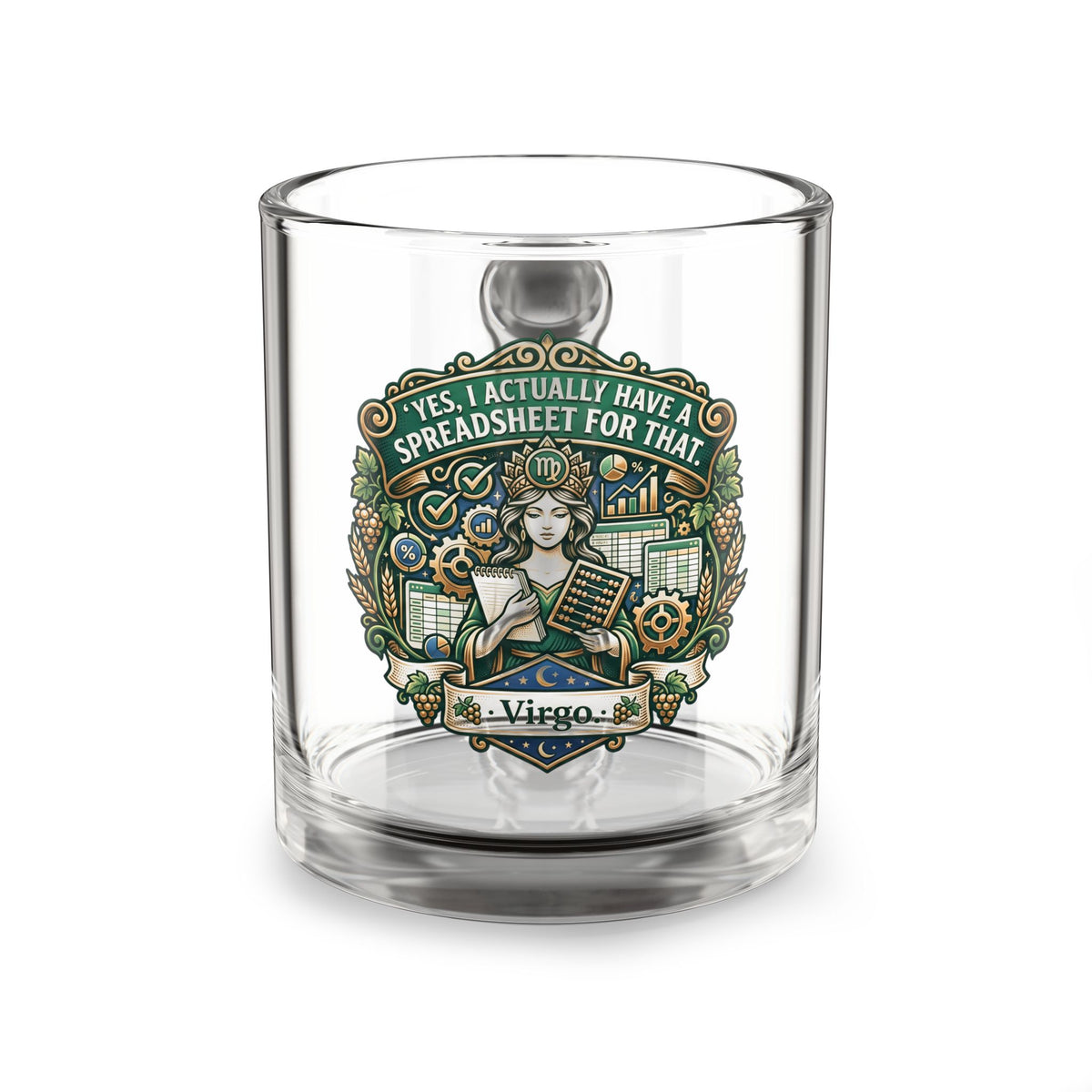 Virgo Glass Mug — “Yes, I Actually Have a Spreadsheet for That” 10oz