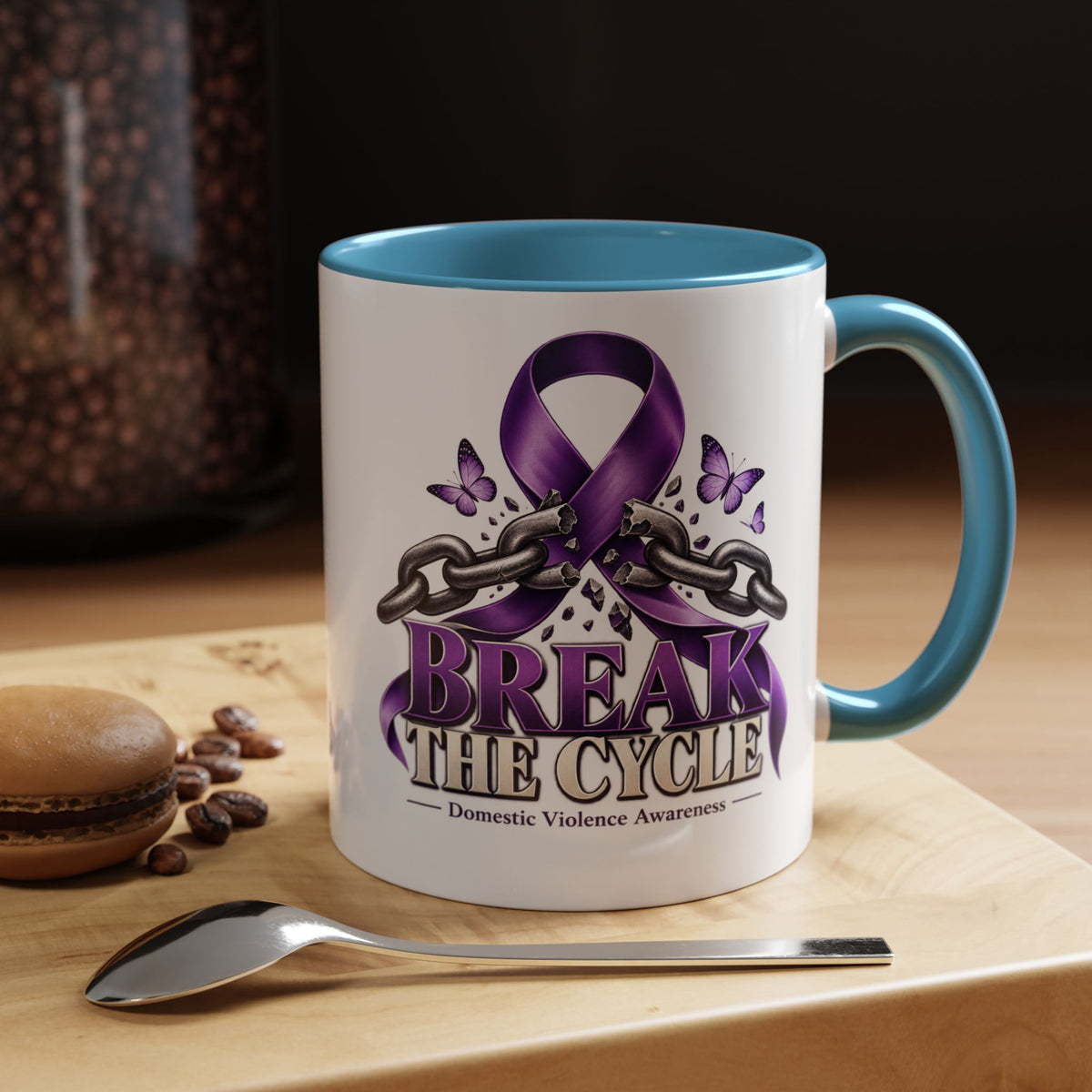 Break the Cycle Coffee Mug – Domestic Violence Awareness Purple Ribbon (11/15oz)