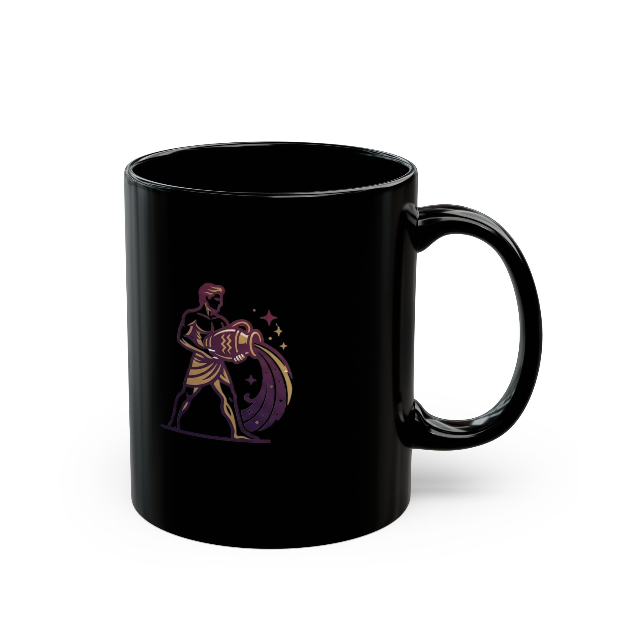 Aquarius Constellation Black Mug — Zodiac Water Bearer Astrology Coffee Cup