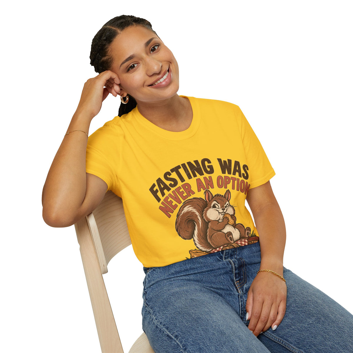 Fasting Was Never an Option T-Shirt — Funny Squirrel Eating Snacks Tee