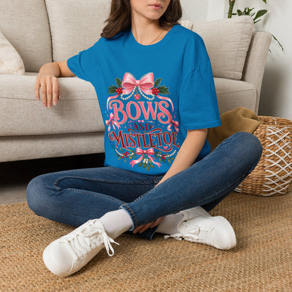 Bows and Mistletoe T-Shirt — Pink Holiday Bow Christmas Tee