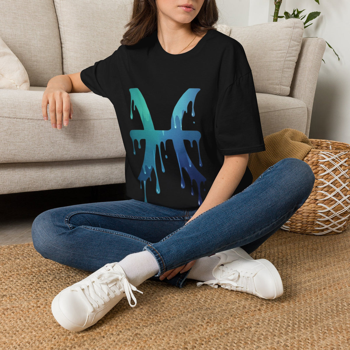 Pisces Drip Zodiac T-Shirt — Blue Gradient Astrological Tee