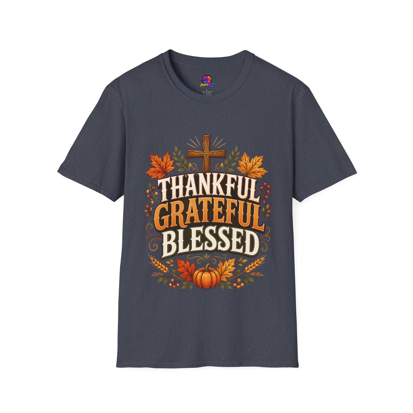 Thankful Grateful Blessed T-Shirt — Fall Thanksgiving Christian Tee