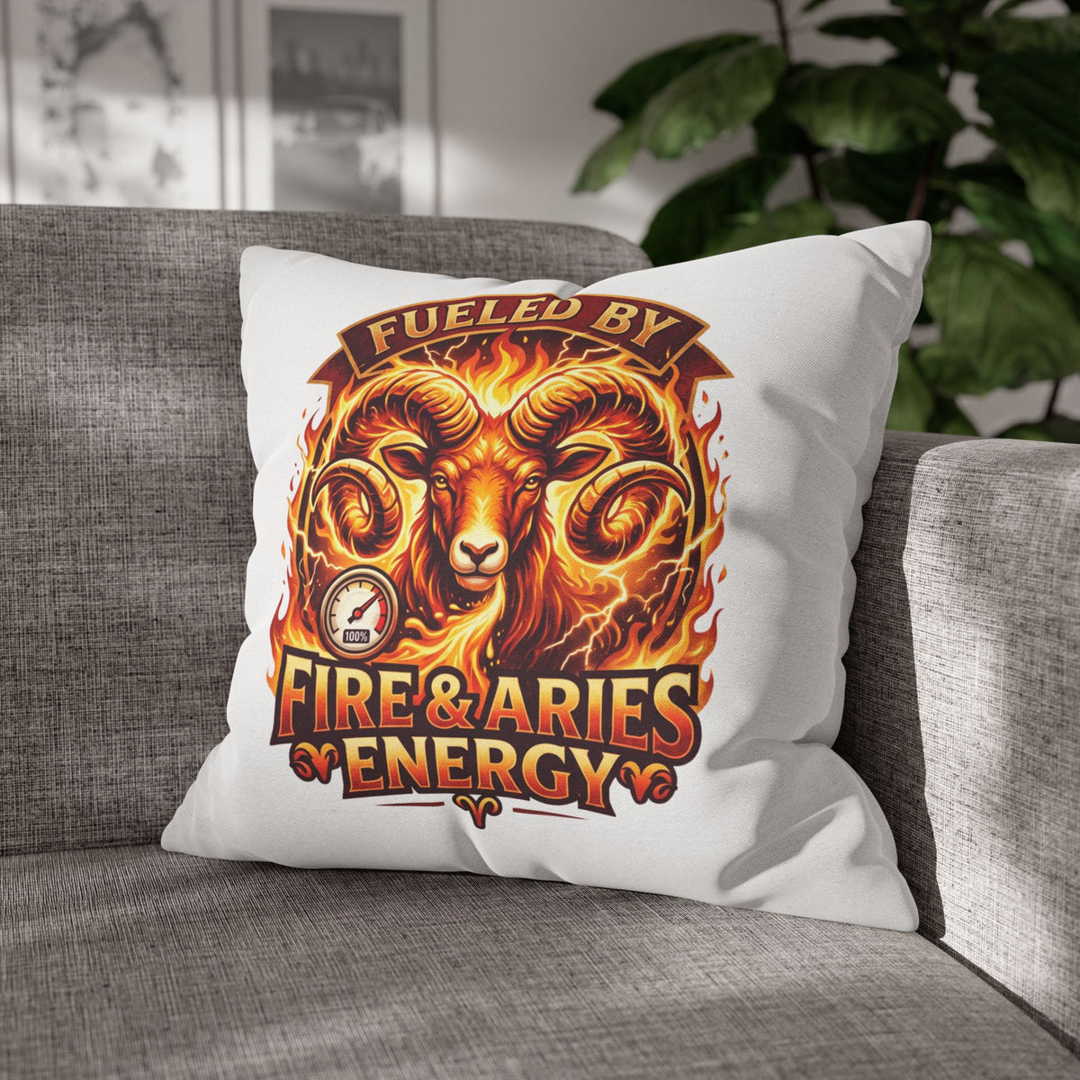 Aries Pillowcase Aries Ram Pillow — "Fueled by Fire & Aries Energy" Decorative Throw Pillow