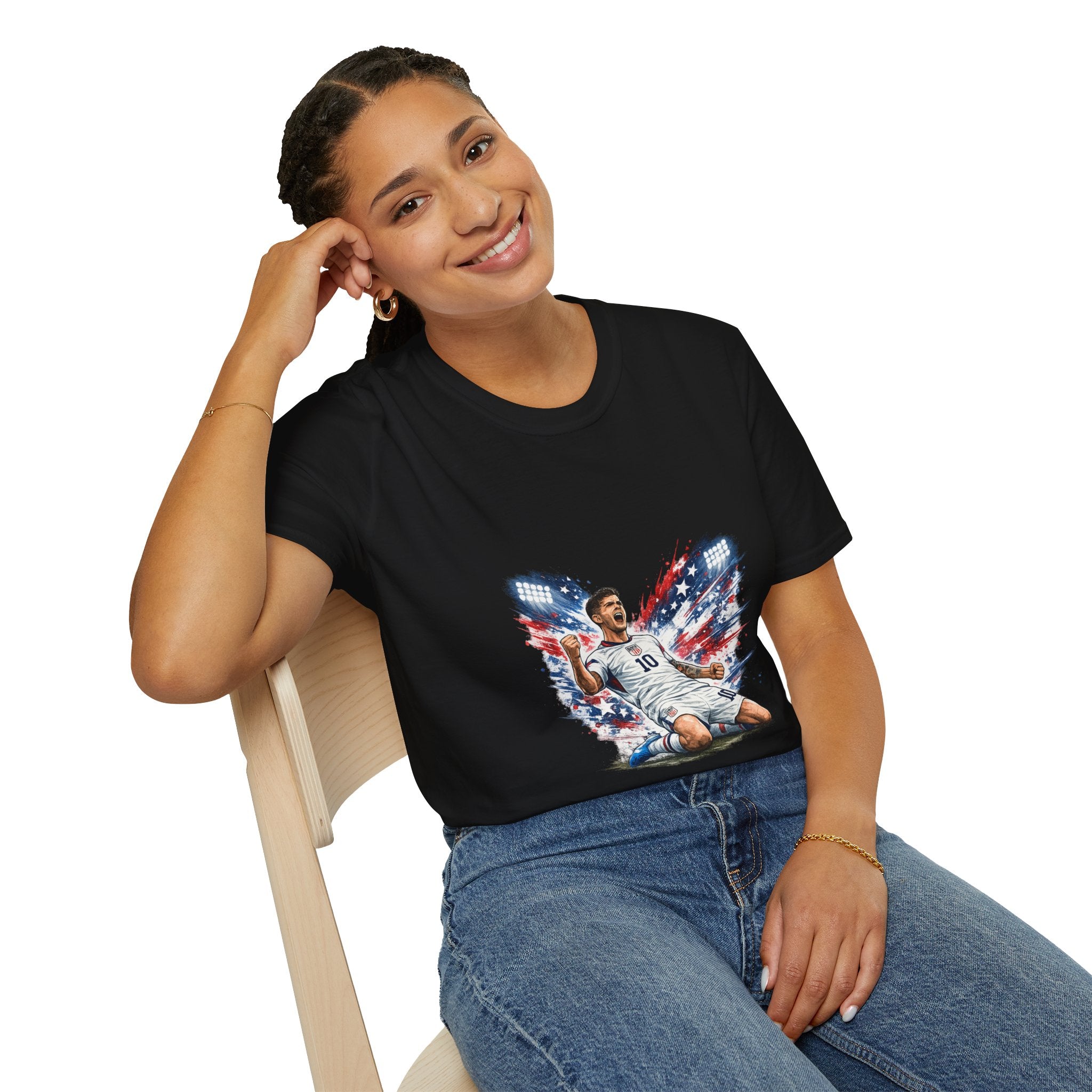 USA Soccer Player Flag T-Shirt — Patriotic Football Fan Tee