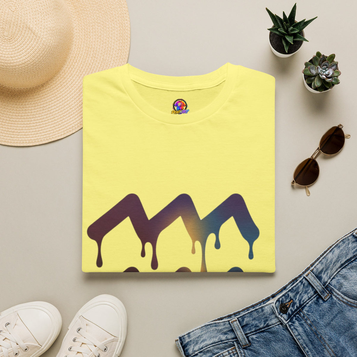 Dripping Mountain Graphic Tee — Vaporwave Sunset T-Shirt