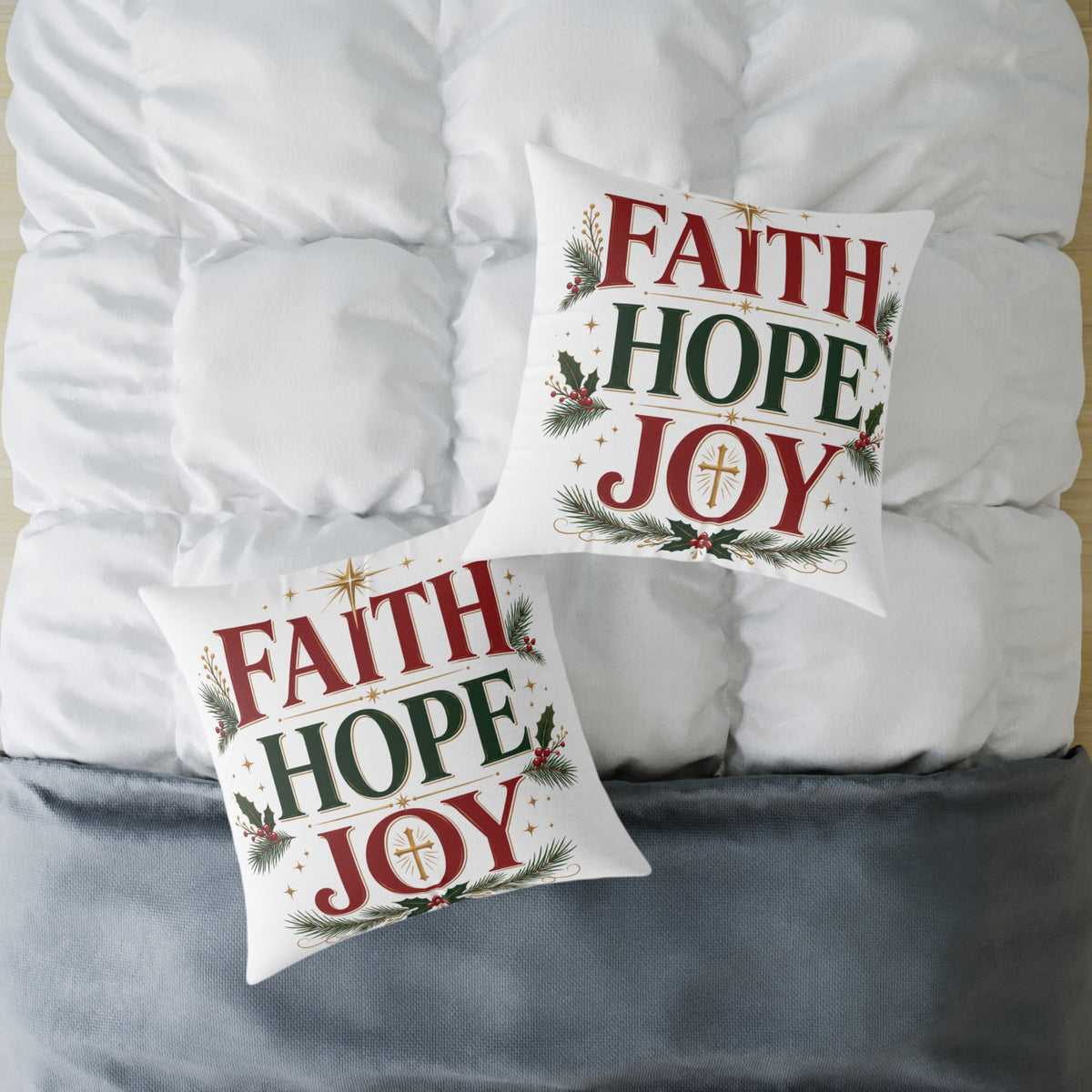 Christmas Faith Hope Joy Pillow — Christmas Holiday Decorative Throw Pillow