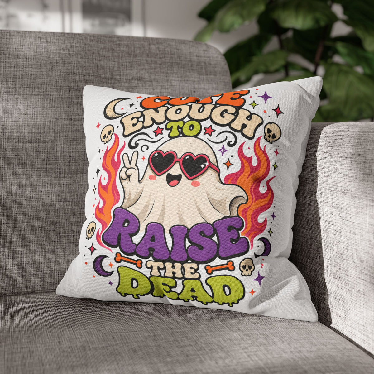 Halloween Cute Enough to Raise the Dead Ghost Pillowcase — Retro Halloween Decorative Throw Pillow