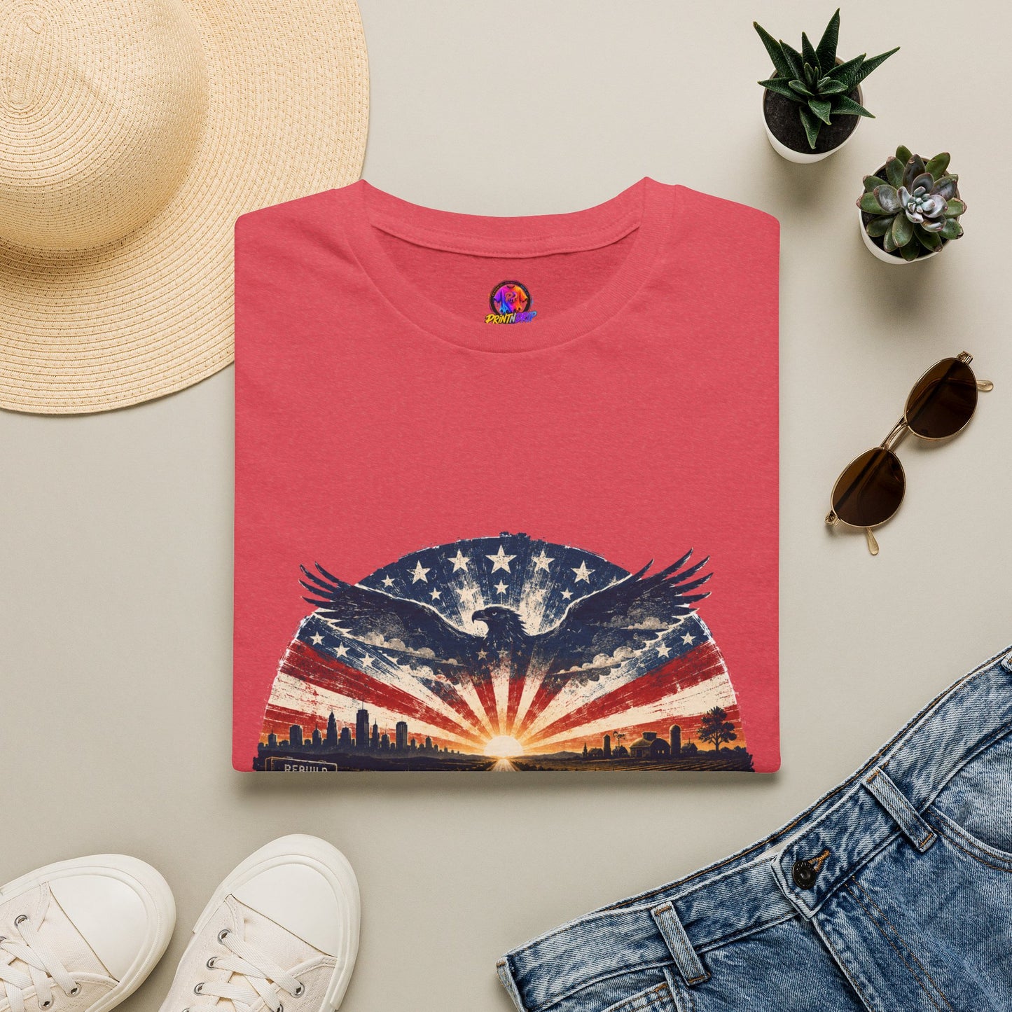 Patriotic Eagle T-Shirt — United States Skyline Vintage Flag Design