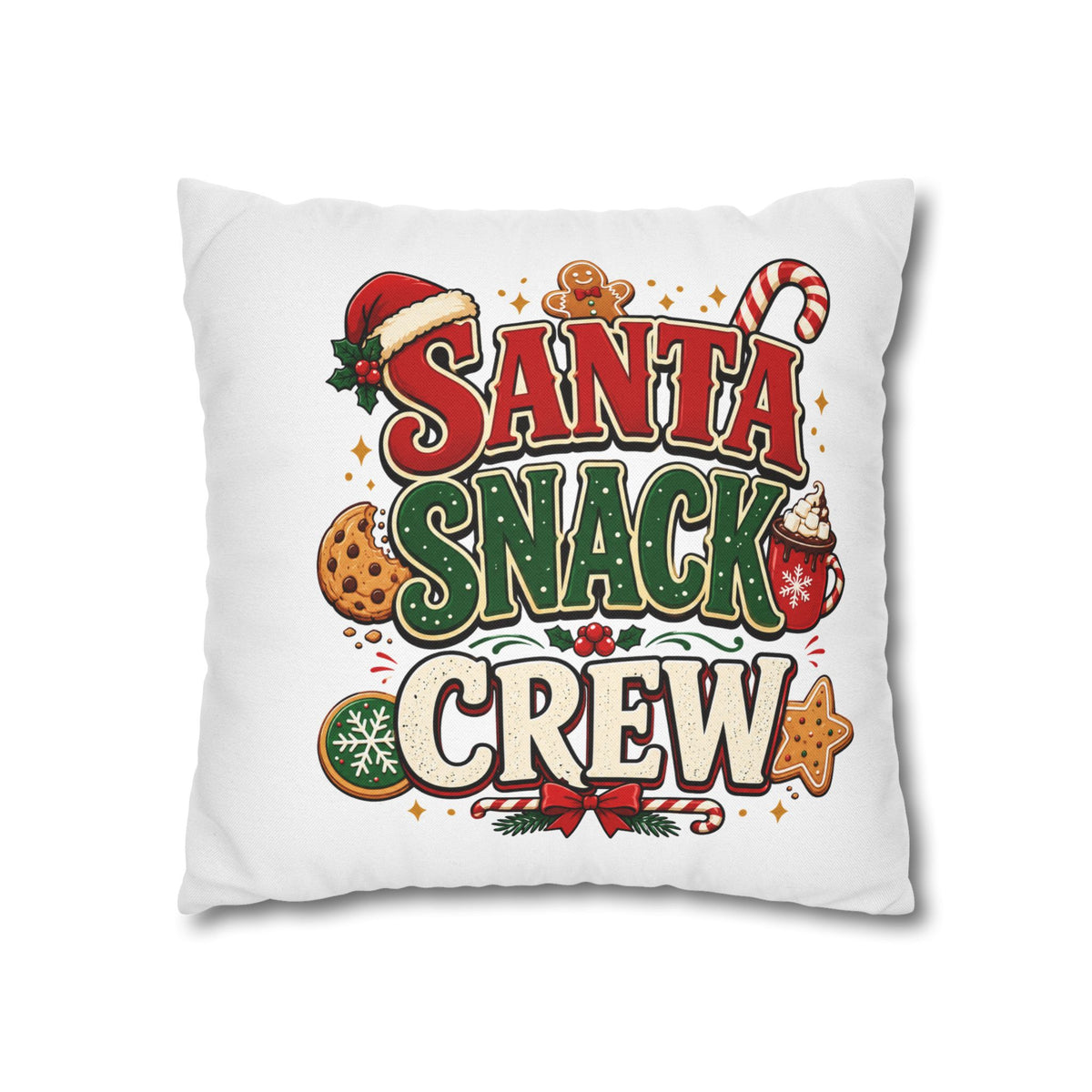 Christmas Santa Snack Crew Pillowcase — Christmas Holiday Decorative Throw Pillow Cover