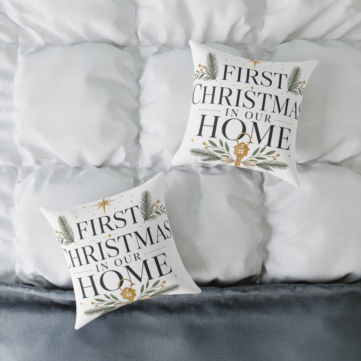 First Christmas In Our Home Square Pillow — Holiday Decorative Throw Pillow