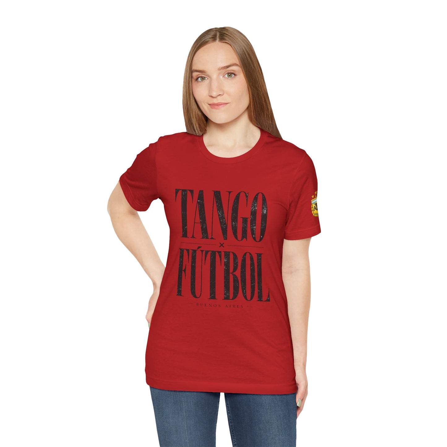 Argentina - Tango y Fútbol Graphic Tee - Bold Serif Soccer & Dance Shirt