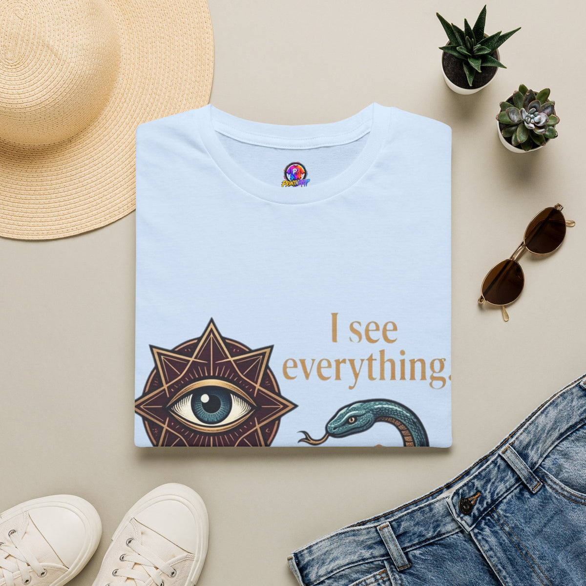 Scorpio “I See Everything” Zodiac T‑Shirt — Astrological Snake & All‑Seeing Eye Design