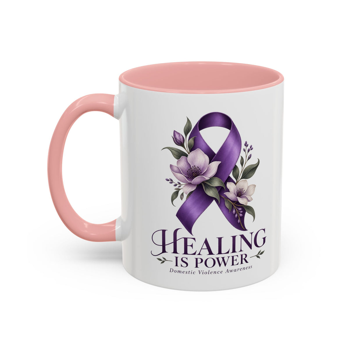 Healing Is Power Purple Ribbon Coffee Mug — Domestic Violence Awareness Accent Mug (11/15oz)