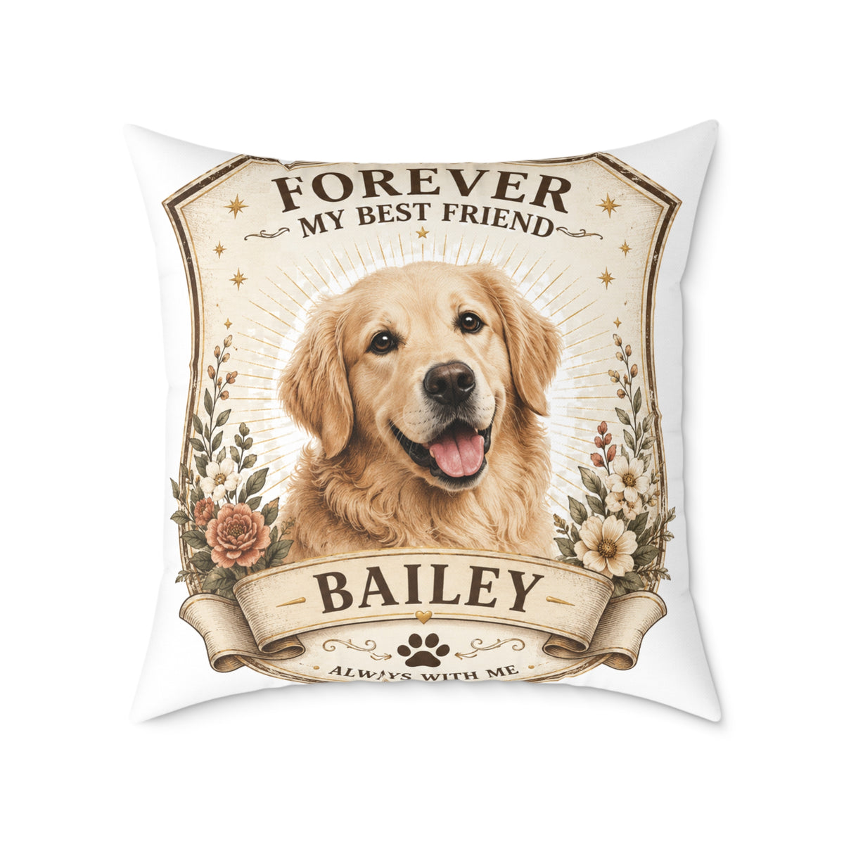 Forever My Best Friend Golden Retriever Pillow Milo Bailey Dog Dad Mom— Personalized Dog Name Cushion