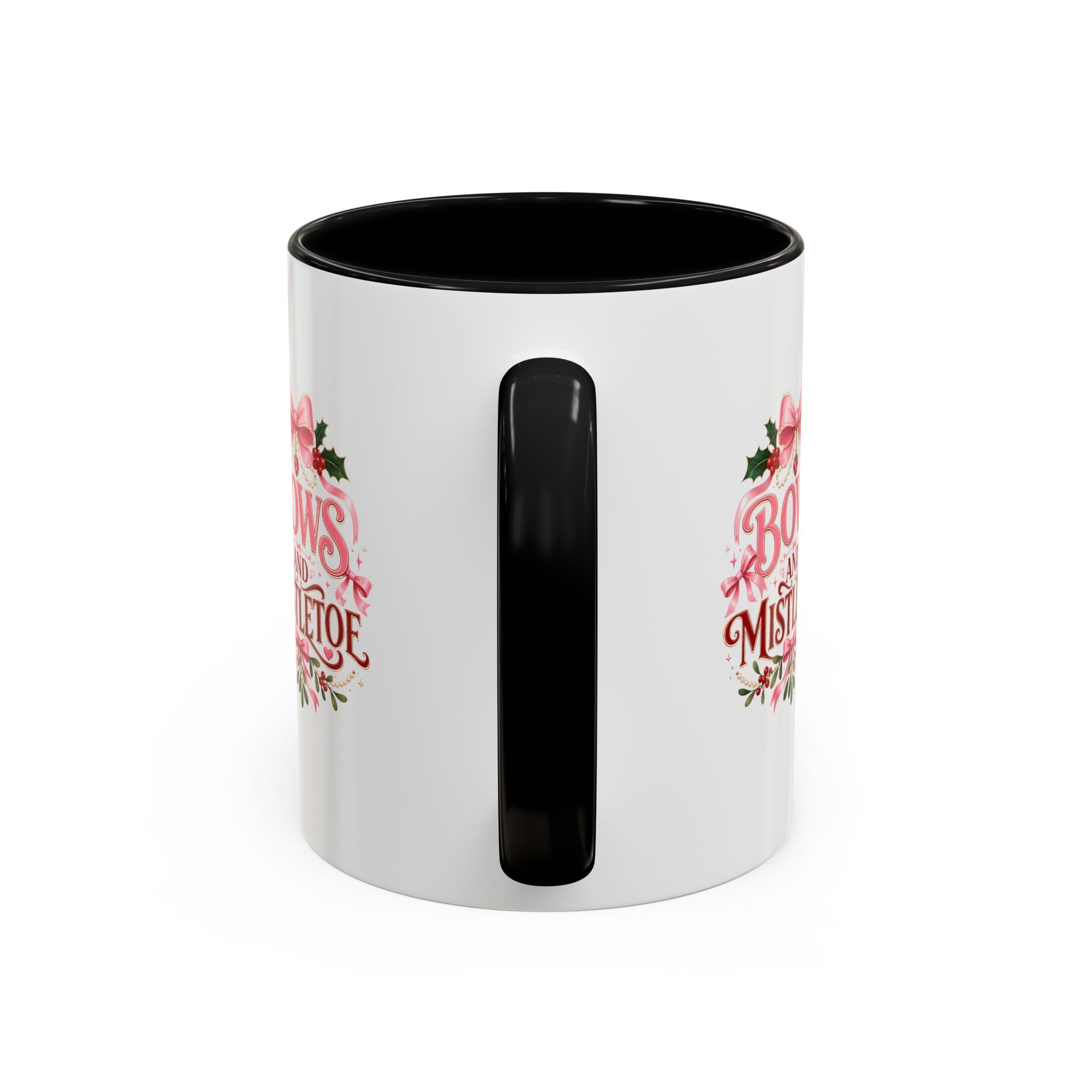 Bows and Mistletoe Accent Coffee Mug — Holiday Floral Christmas Coffee Cup