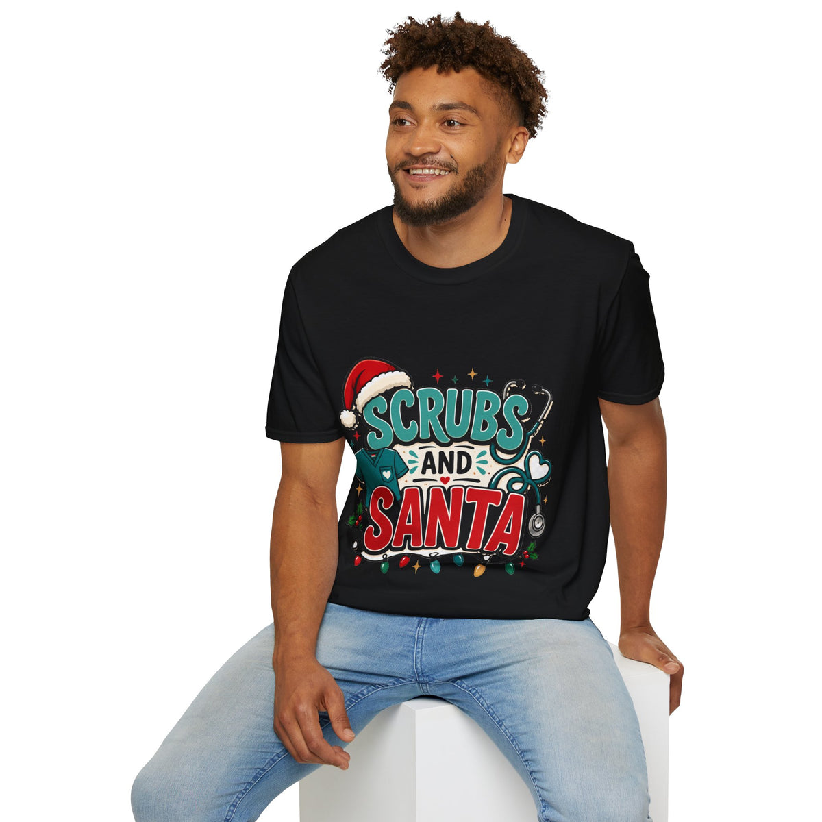 Scrubs and Santa Christmas T-Shirt — Cute Holiday Nurse Tee