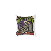 Halloween Skull Pillow — “My Social Battery Is In The Grave” Gothic Decorative Throw Pillow
