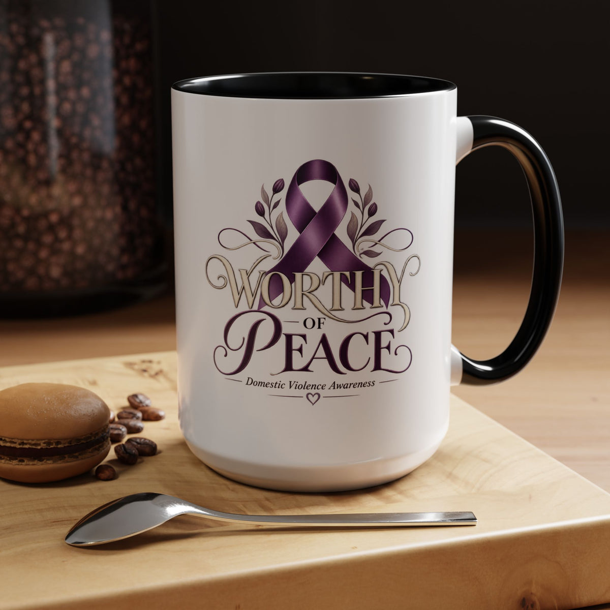 Worth of Peace Accent Coffee Mug — Domestic Violence Awareness Ribbon (11/15oz)