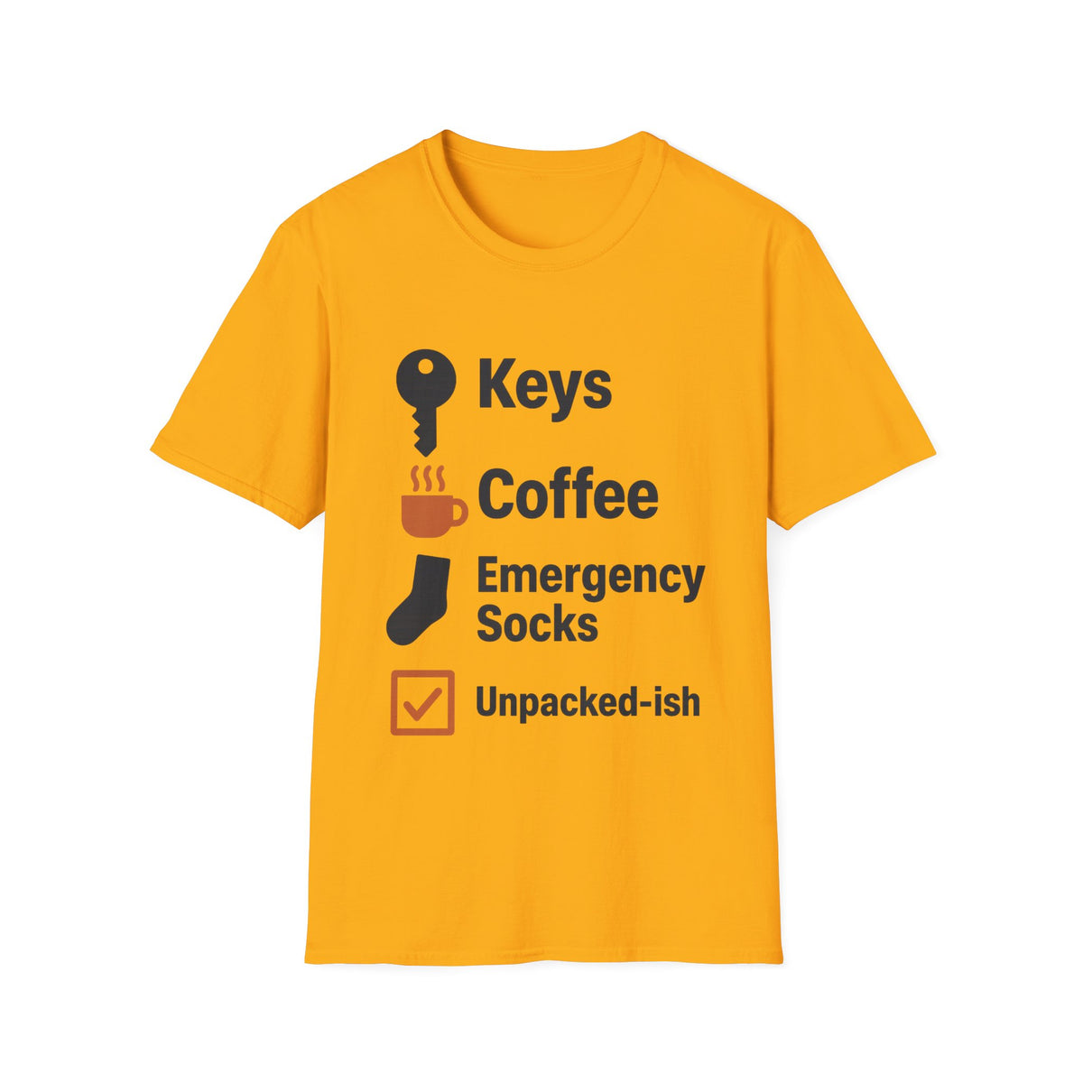 Keys, Coffee, Phone, Wallet Checklist T-Shirt — Minimal Daily Essentials Graphic Tee - Trending Now - August 2026