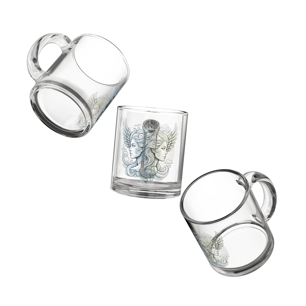 Gemini Glass Mug — Celestial Twin Goddesses Illustration 10oz