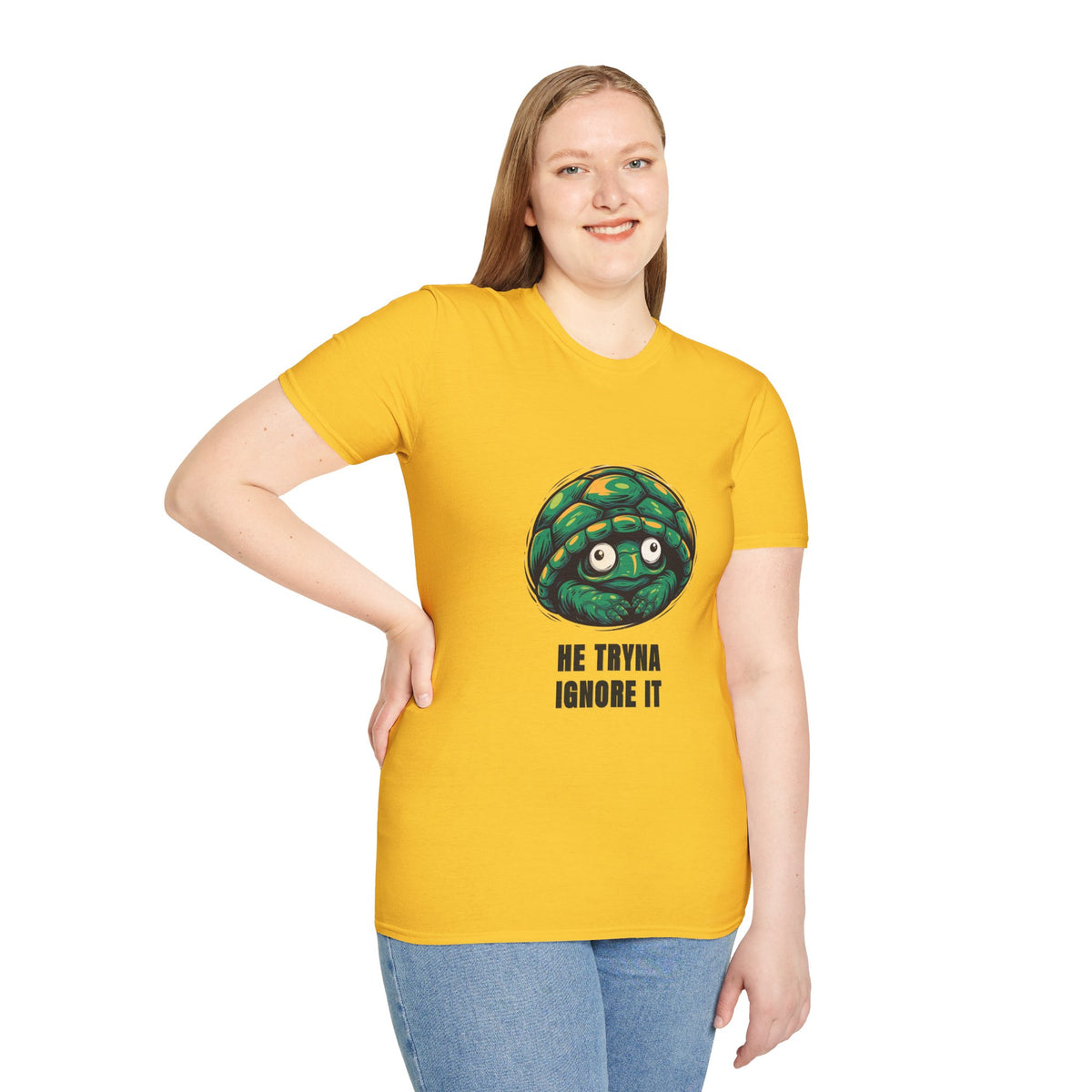 Turtle Peeking T‑Shirt — "He Tryna Ignore It" Cute Cartoon Tee - Trending Now - August 2026