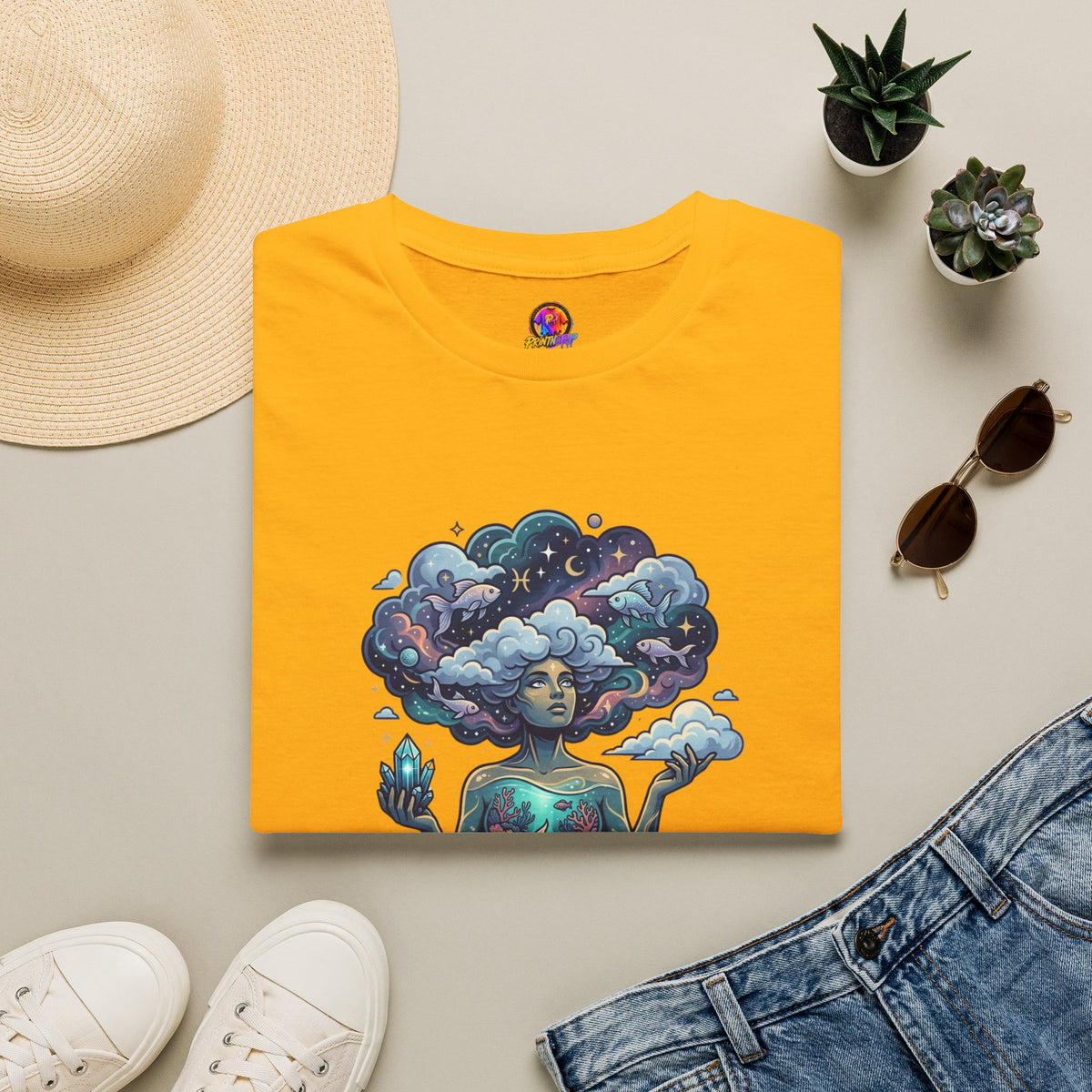 Dreamscape Goddess T-Shirt — 'Head in the Clouds' Surreal Art Tee