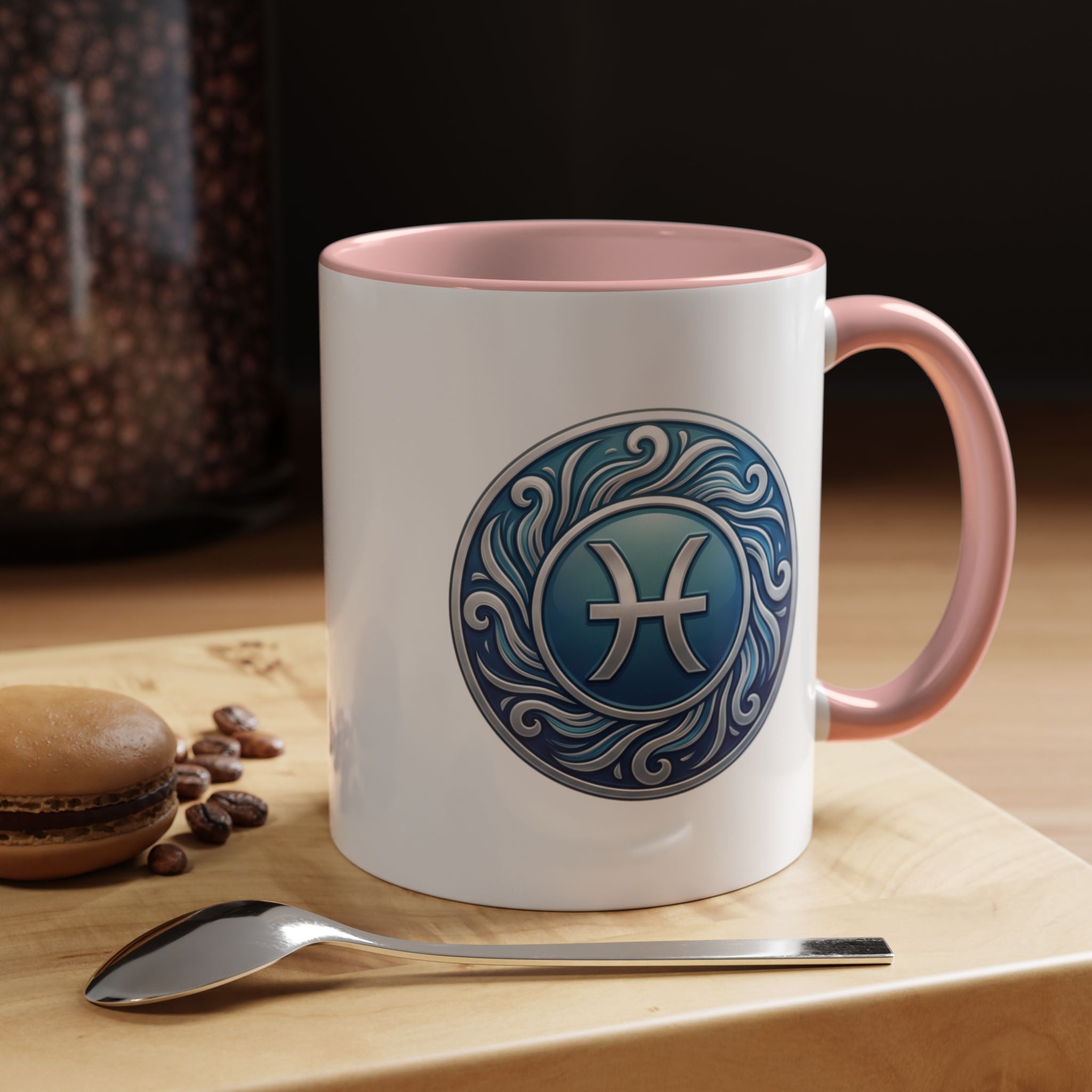 Pisces Zodiac Coffee Mug — Blue Astrological Symbol Accent Mug