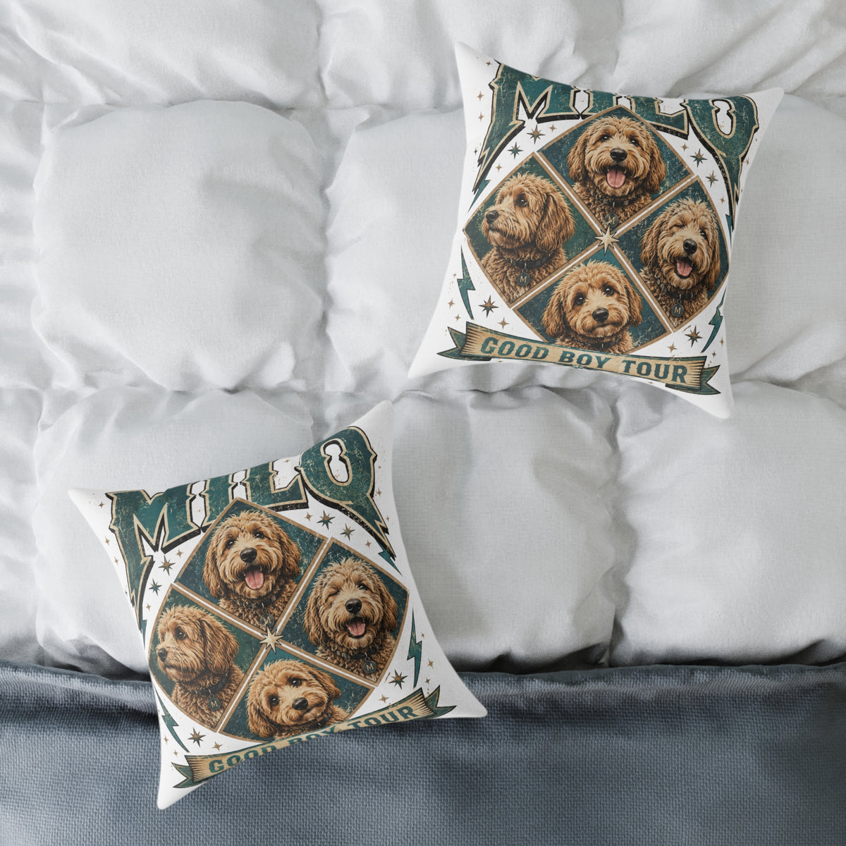 Golden Doodle Portrait Throw Pillow   Milo Bailey Dog Dad Mom— Milo Dog Faces Canvas Accent Pillow