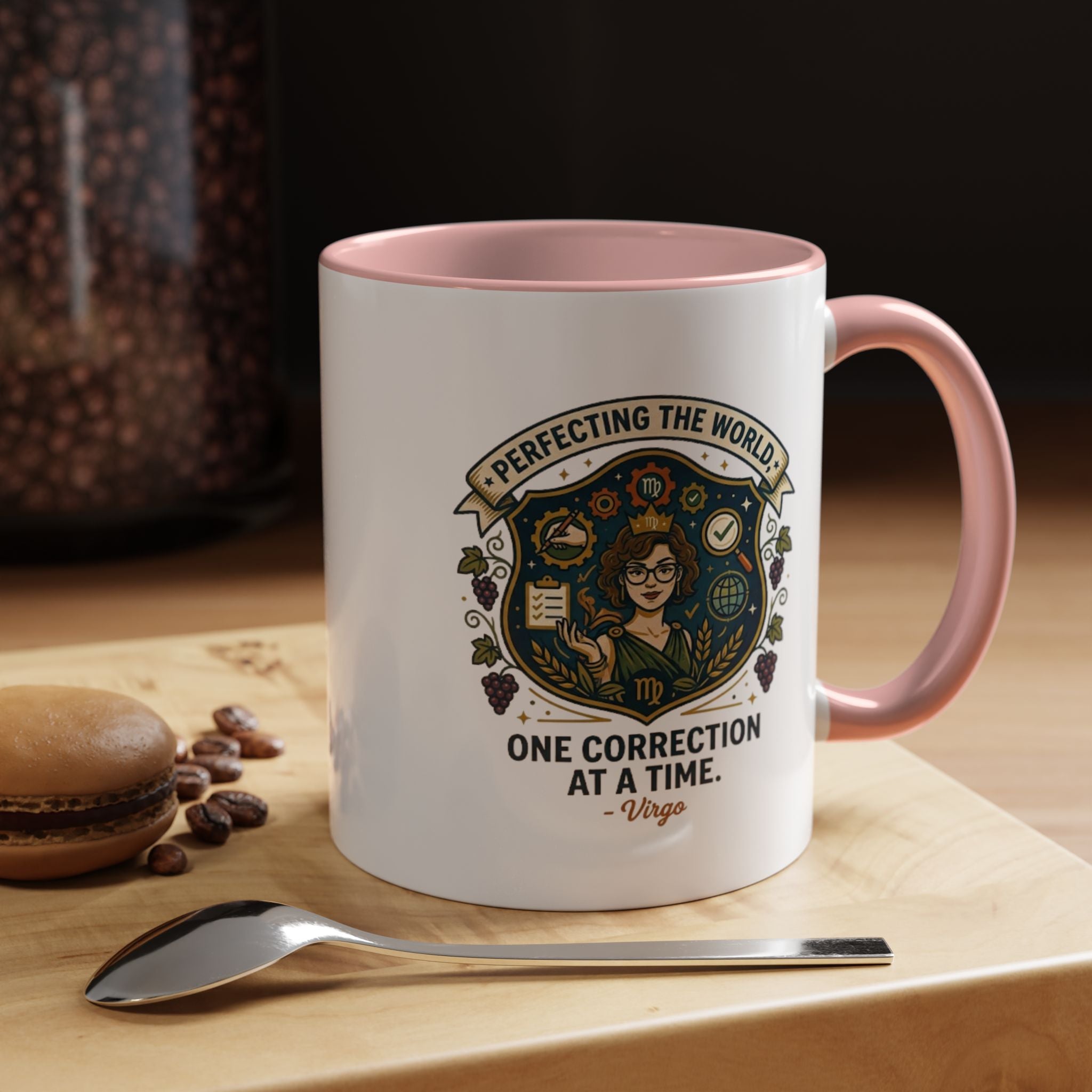 Virgo Coffee Mug — "Perfecting the World: One Correction at a Time" Accent Astrology Gift
