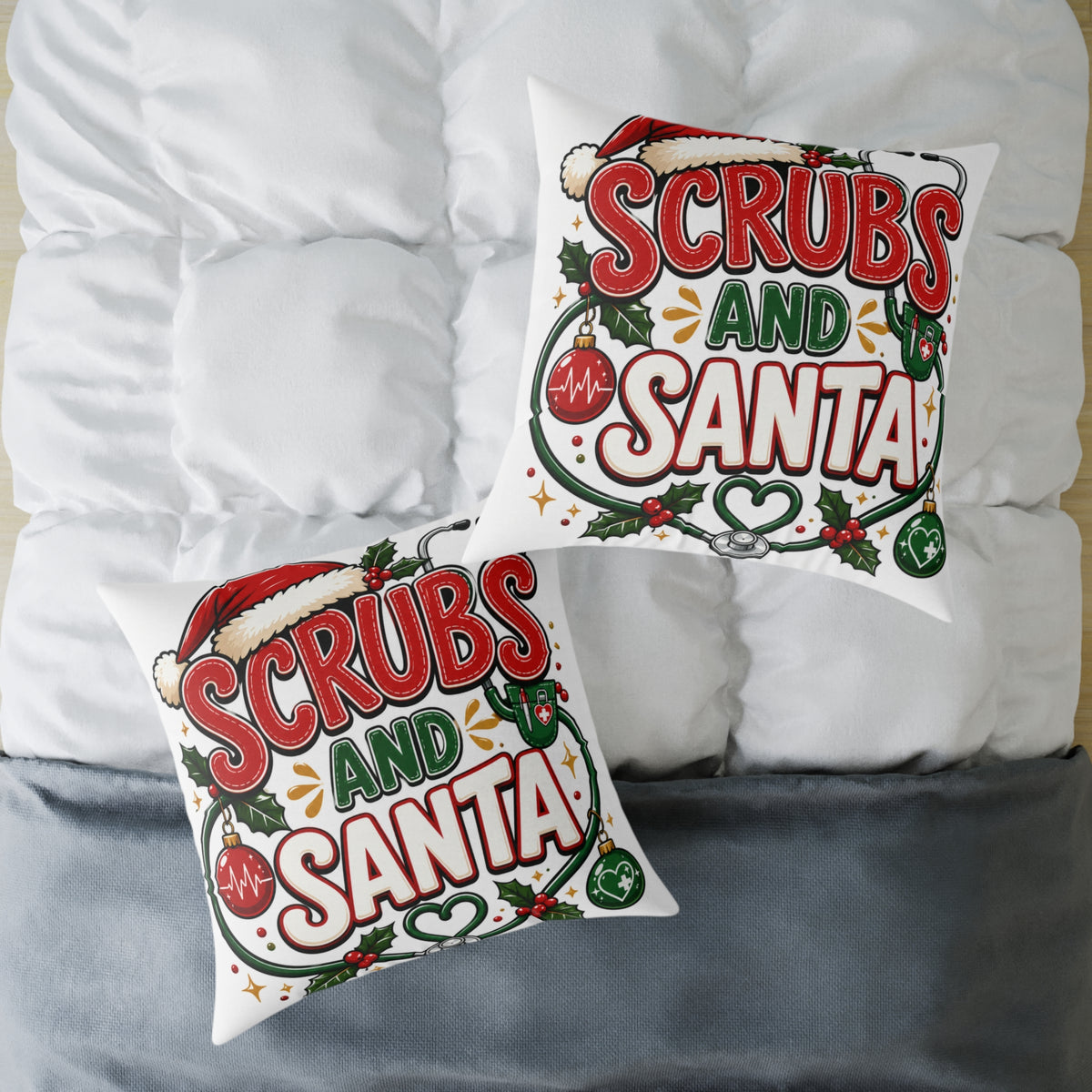 Scrubs and Santa Christmas Pillow — Holiday Nurse Throw Pillow