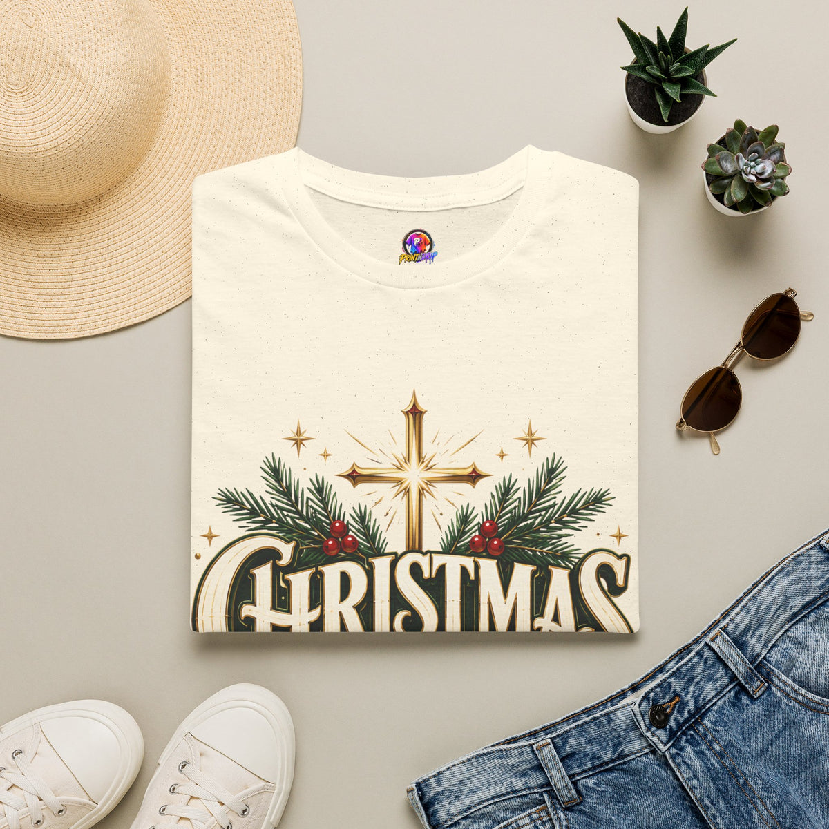 Christmas Blessed T-Shirt — Faith-Based Holiday Tee with Cross & Pine Design