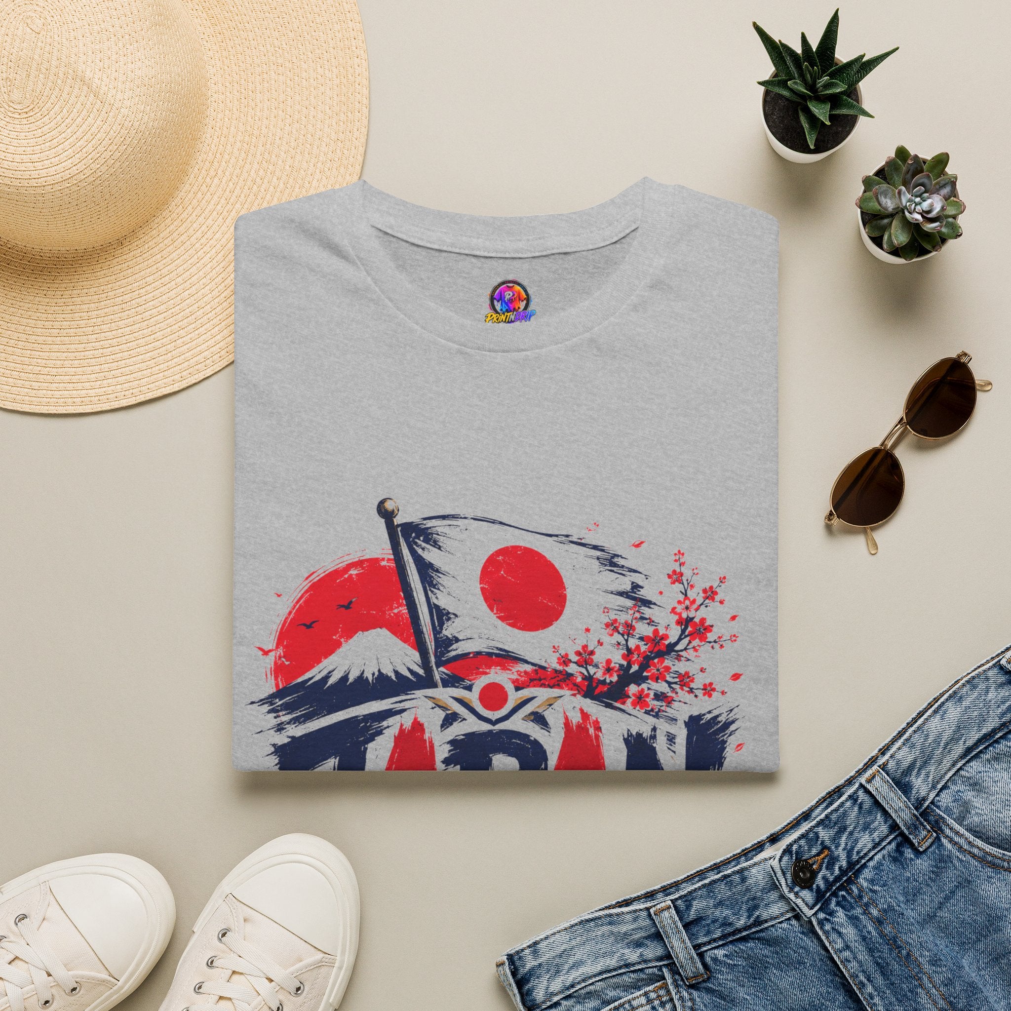 Japan Soccer T-Shirt — Japanese Flag & Cherry Blossom Football Graphic