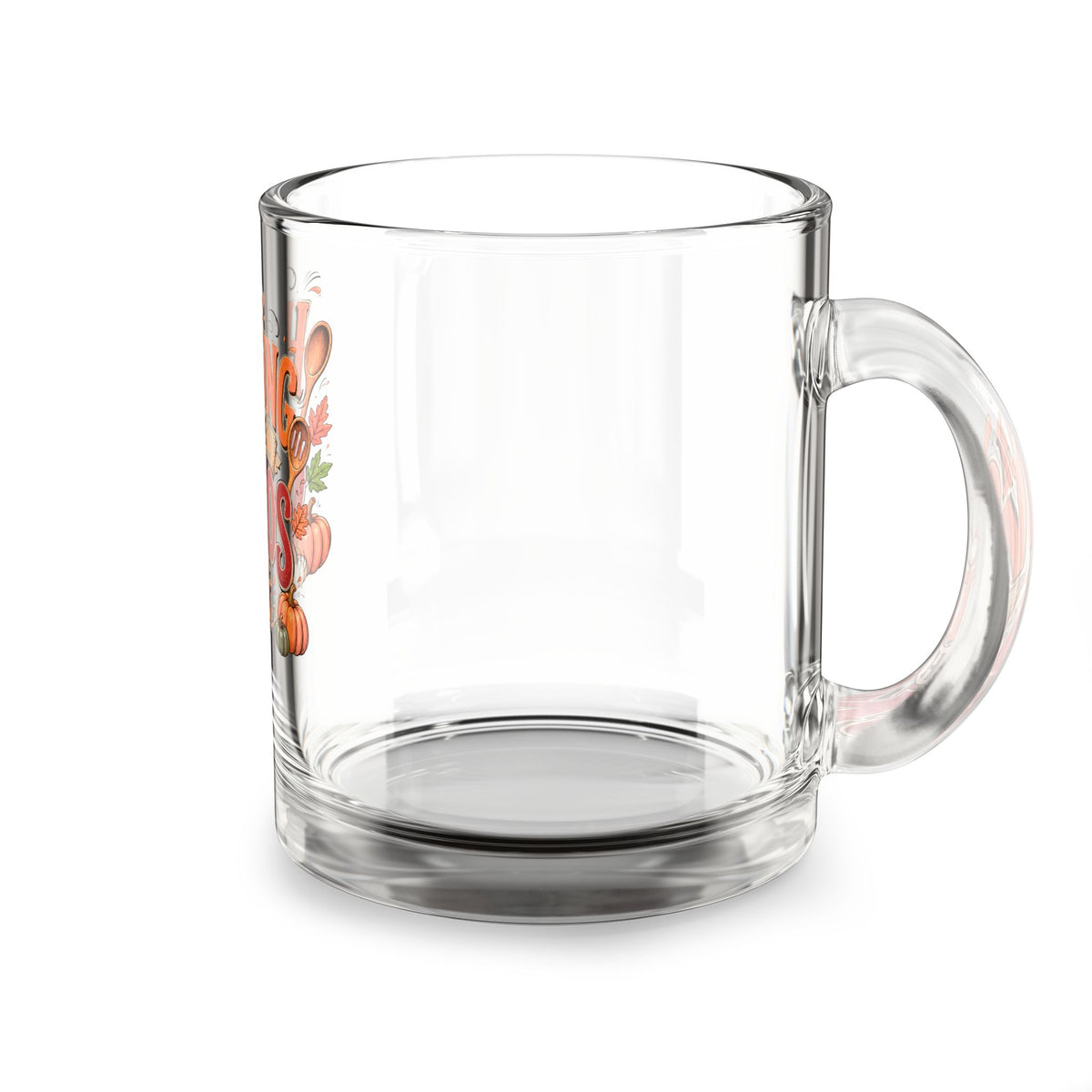 Glass Mug - "Hosting the Chaos" Thanksgiving Coffee Tea Mug with Turkey & Pumpkin Fall Design