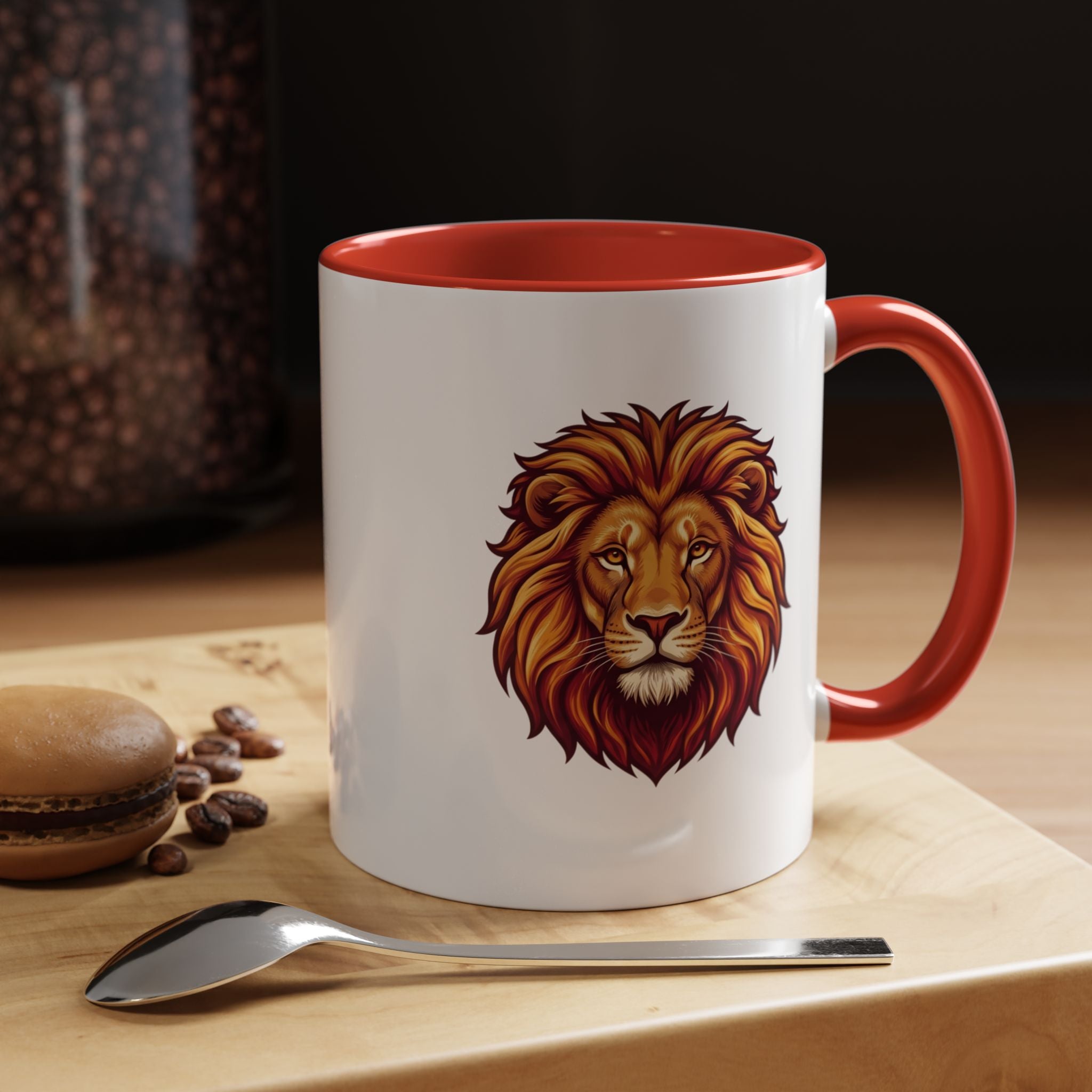 Lion Head Accent Coffee Mug — Bold Tribal Lion Face Design,