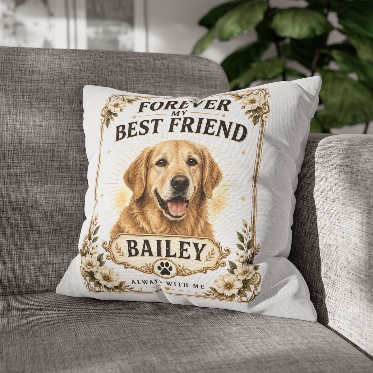 Forever My Best Friend Milo Bailey Dog Dad Mom Personalized Dog Pillow – Golden Retriever Memorial Cushion (Name: Bailey)